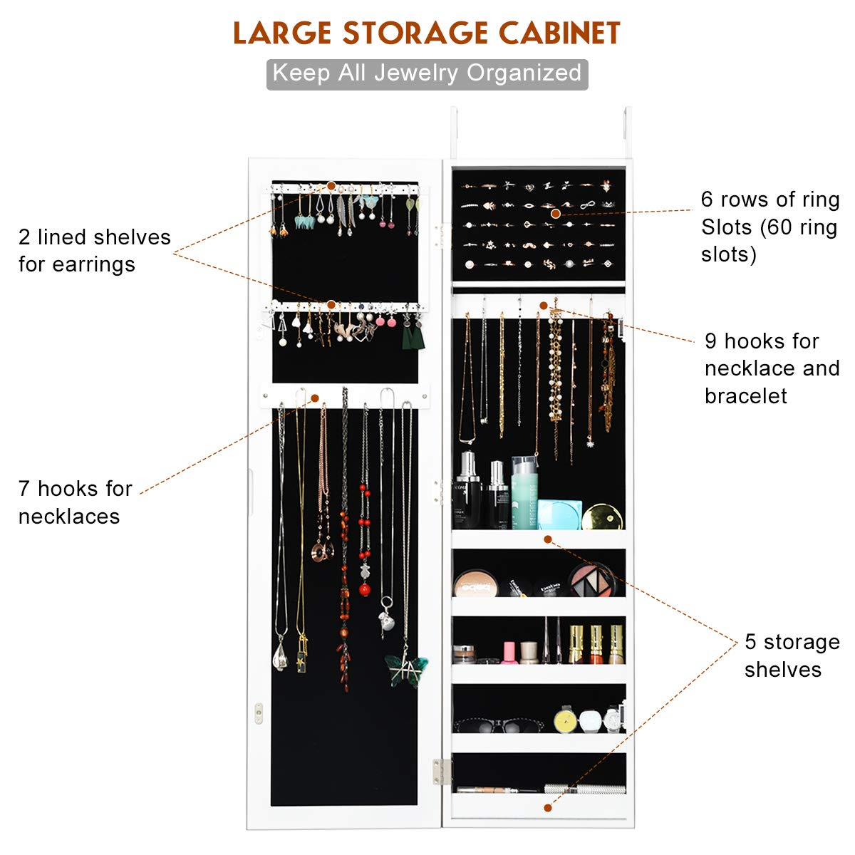 Wall Door Mounted Jewelry Armoire Cabinet with Full-length Mirror - Giantex