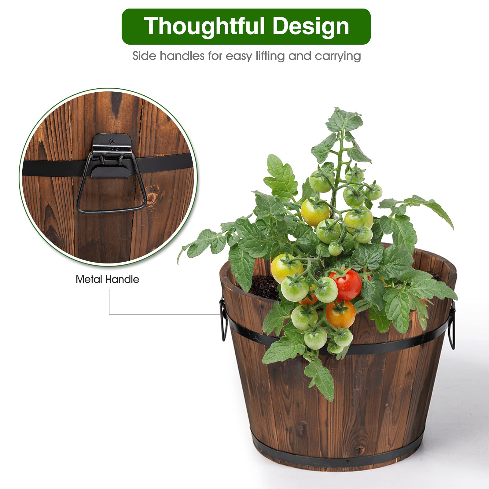 3 Pieces Wood Bucket Raised Beds for Plants Herbs Veggies