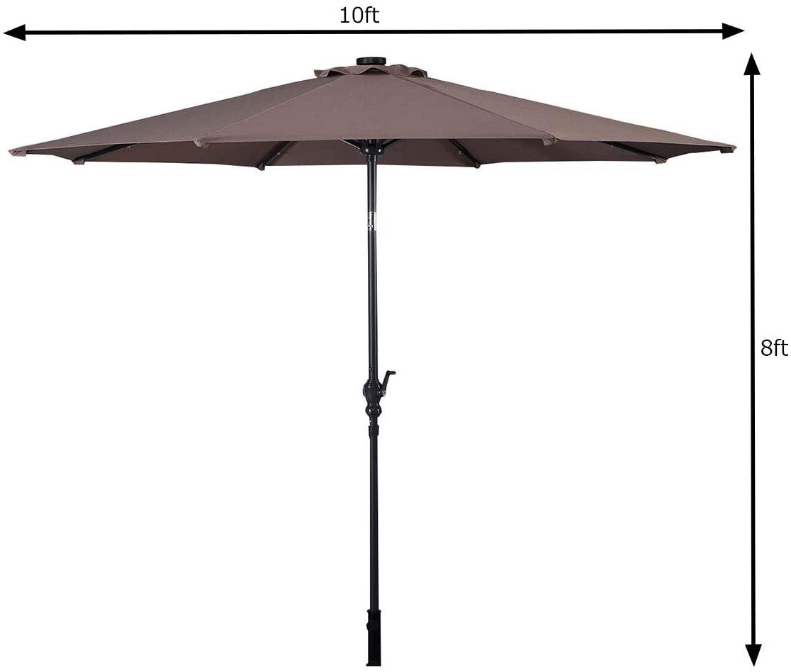 10ft Solar Patio Umbrella Outdoor with Lights Pool Indoor Outdoor Use - Giantexus