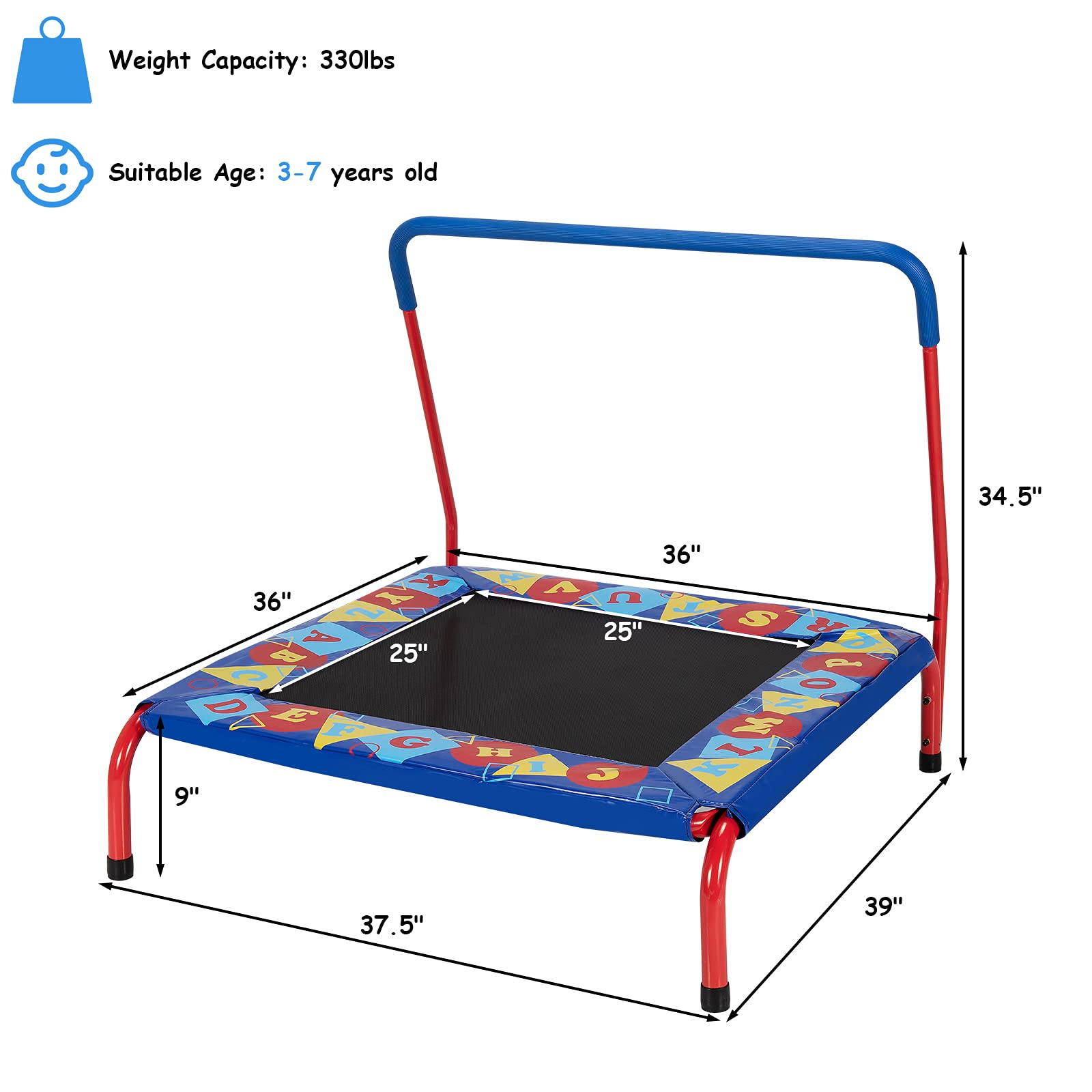 ASTM Approved Square Workout Rebounder Trampoline with Safety Padded Cover