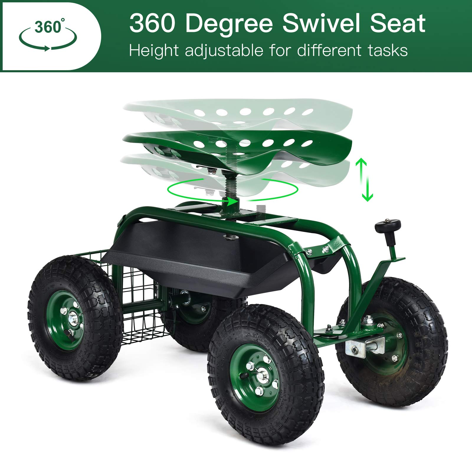 Giantex Mobile Garden Workseat, Lawn Wagon Cart (Green)