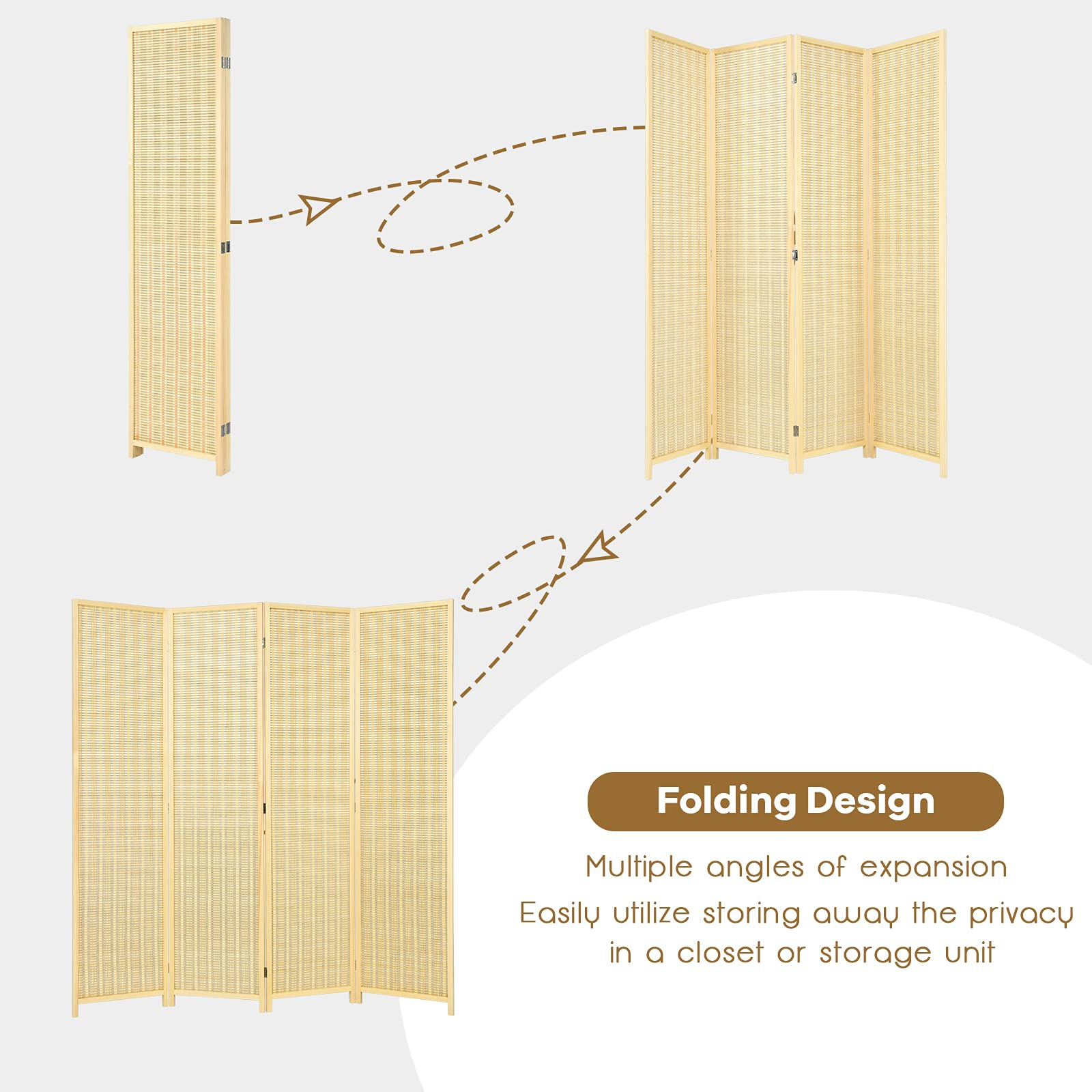 Giantex 4 Panel 6 Ft Tall Bamboo Room Divider, Folding Privacy Screen, Natural - Giantexus