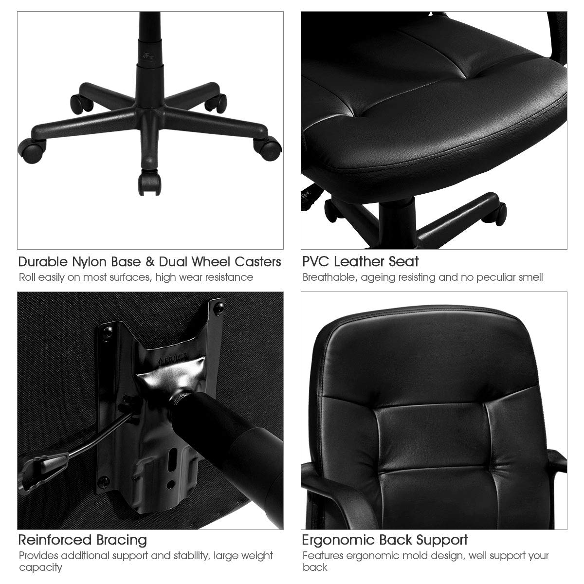 Giantex Ergonomic Office Chair Black Mid-Back Leather Computer Desk Chair with Arms