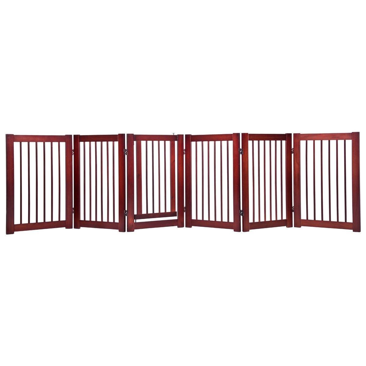 30'' Configurable Folding Free Standing Panel Wood Pet Dog Safety Fence w/Gate (121'' W) - Giantexus