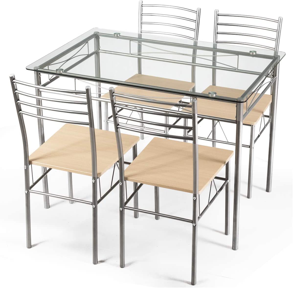 Giantex 5 Piece Dining Table Set, Kitchen Dining Set with Tempered Glass Table Top and 4 Chairs