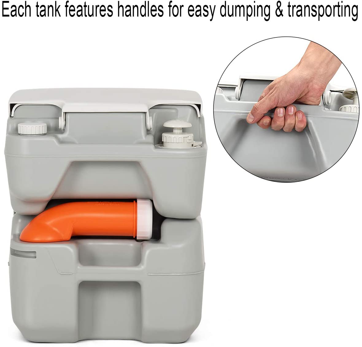 Portable RV Toilet 5.3 Gallon with Level Indicator & 3-Piston Pump Flush