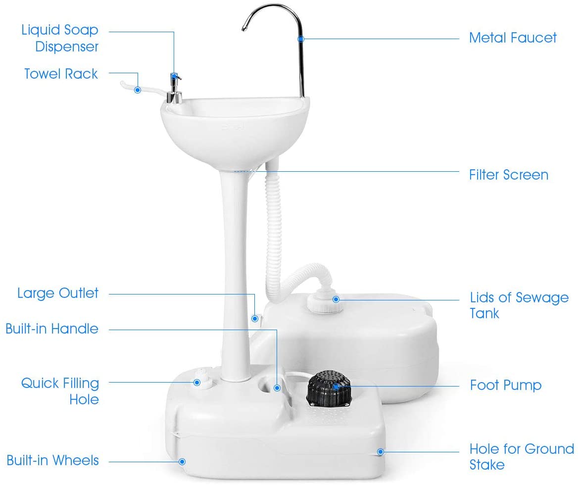 Hand Washing Station Portable Hand Sink W/Wheels