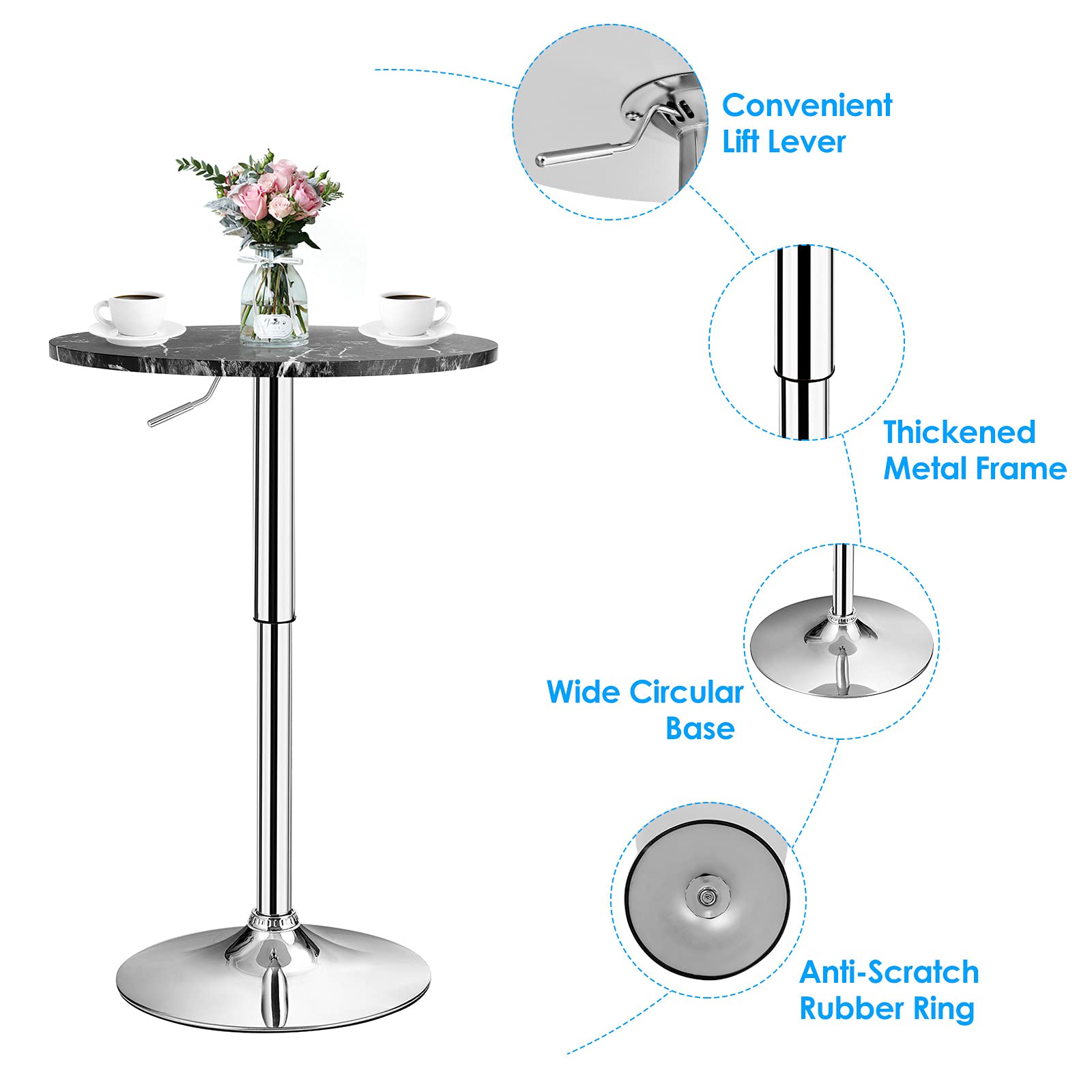 Giantex Round Pub Table Height Adjustable, 360 Degree Swivel Cocktail Pub Table, Office Bar Table