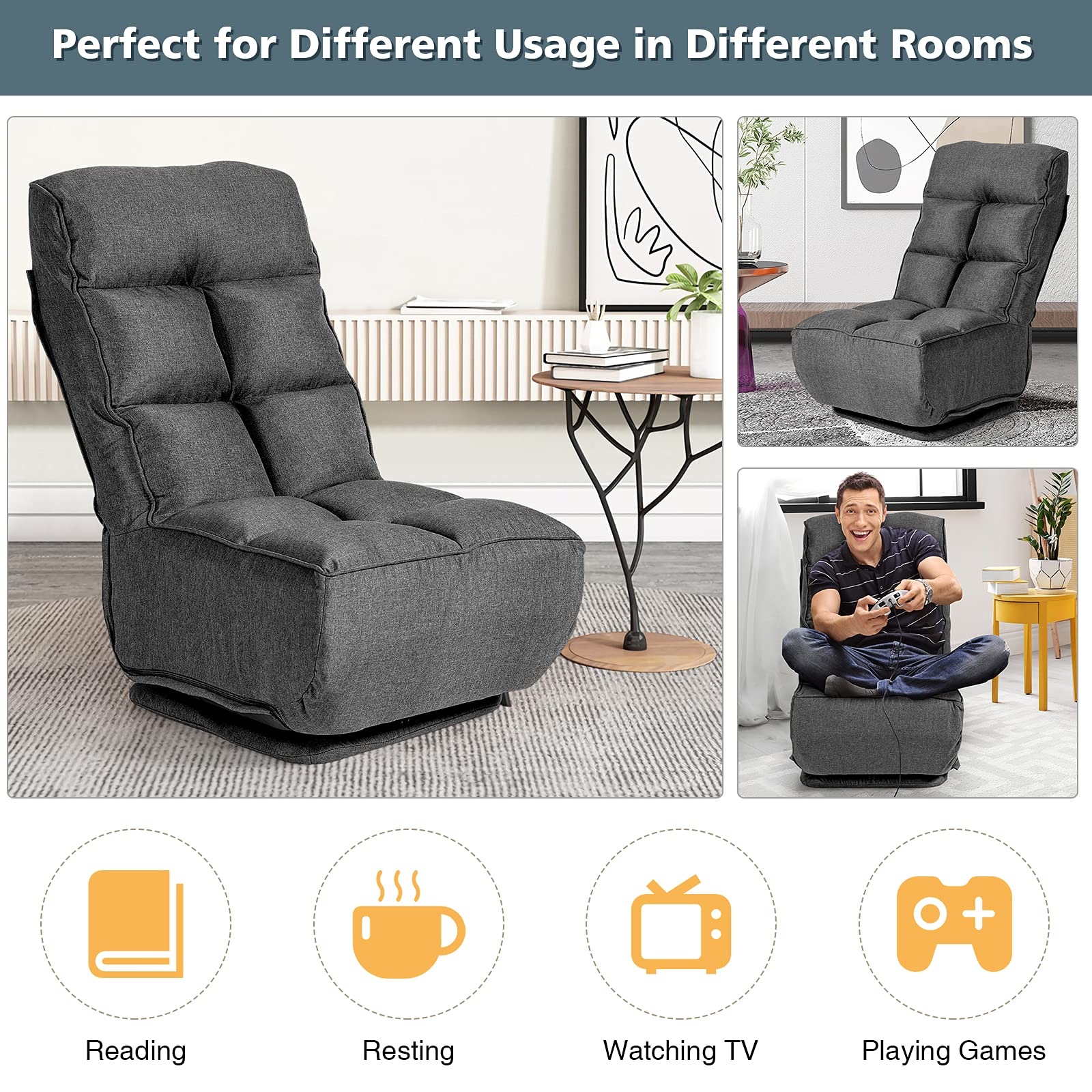 Giantex 360-Degree Swivel Lazy Sofa Floor Chair w/ 6 Adjustable Positions