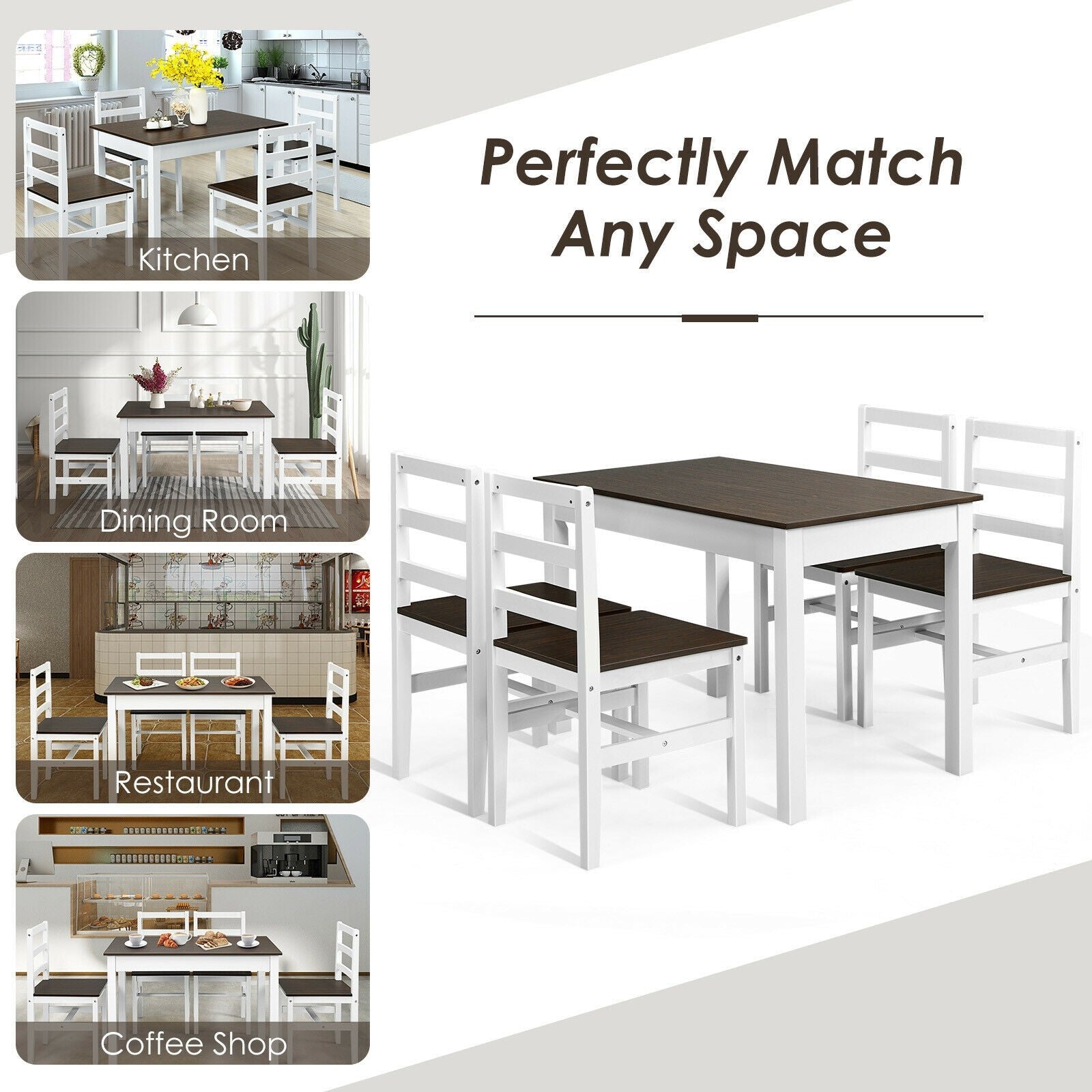 Giantex 5-Piece Dining Table Set, Rectangular Kitchen Table and Chairs Set (Walnut+White)