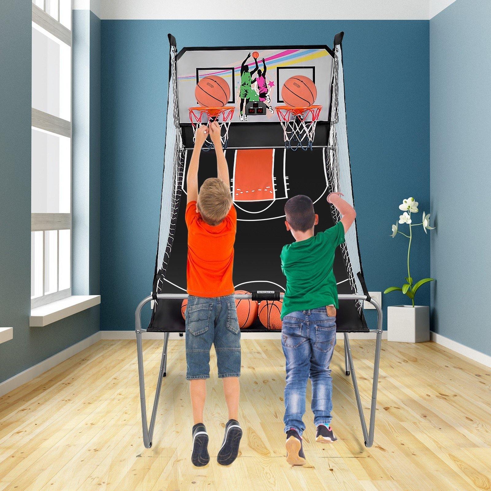 Foldable Basketball Arcade Game, 8 Game Options, Electronic Double Shot 2 Player w/ 4 Balls and LED Scoring System - Giantexus