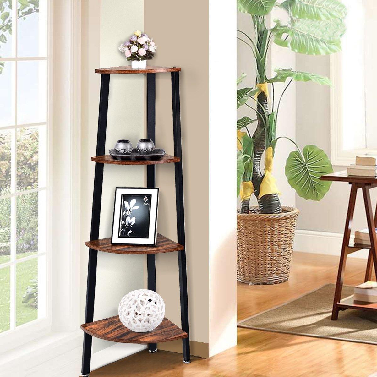 4-Tier Corner Shelf Industrial Multipurpose Bookcase - Giantexus