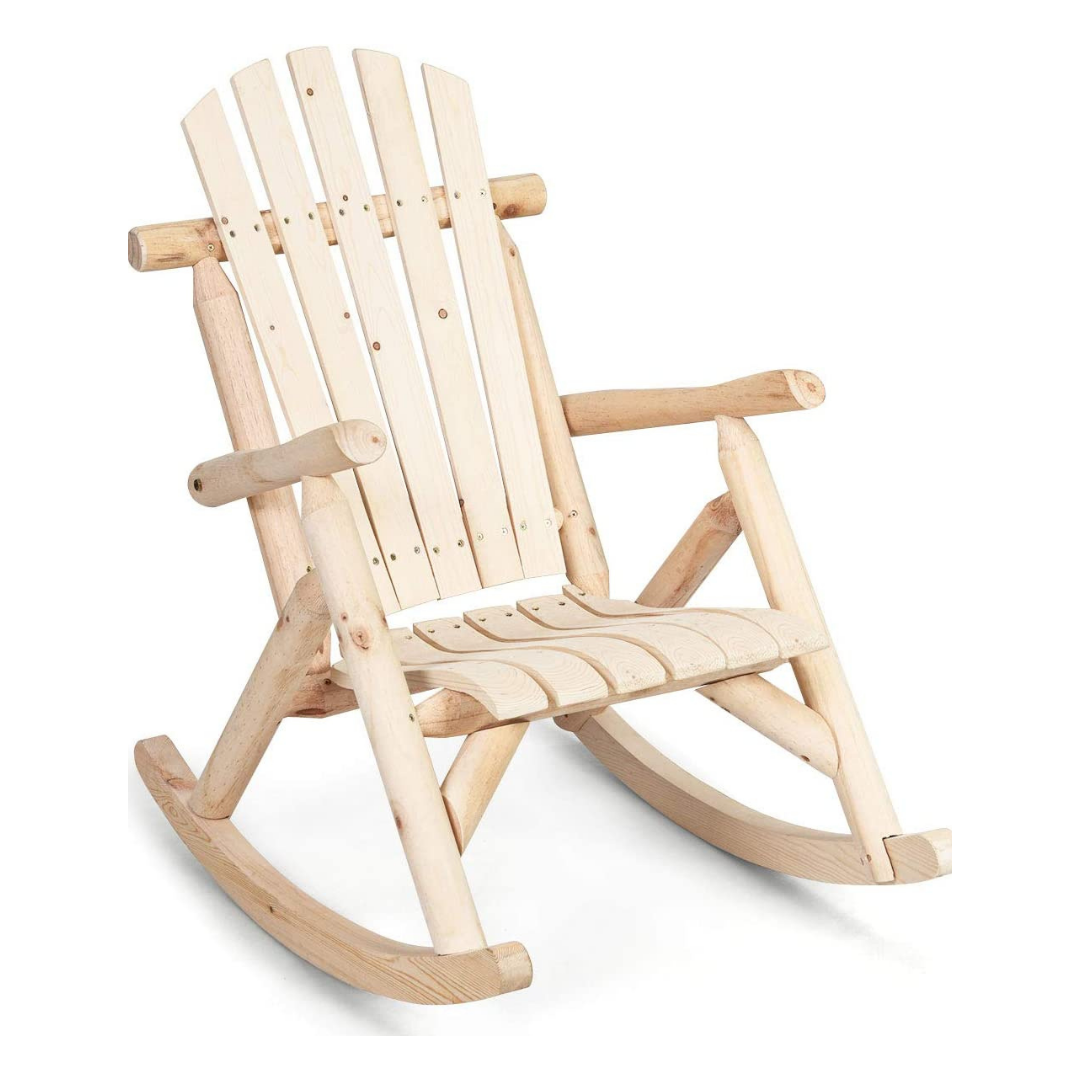 Log Rocking Chair Wood Porch & Patio Rocker for Deck Balcony