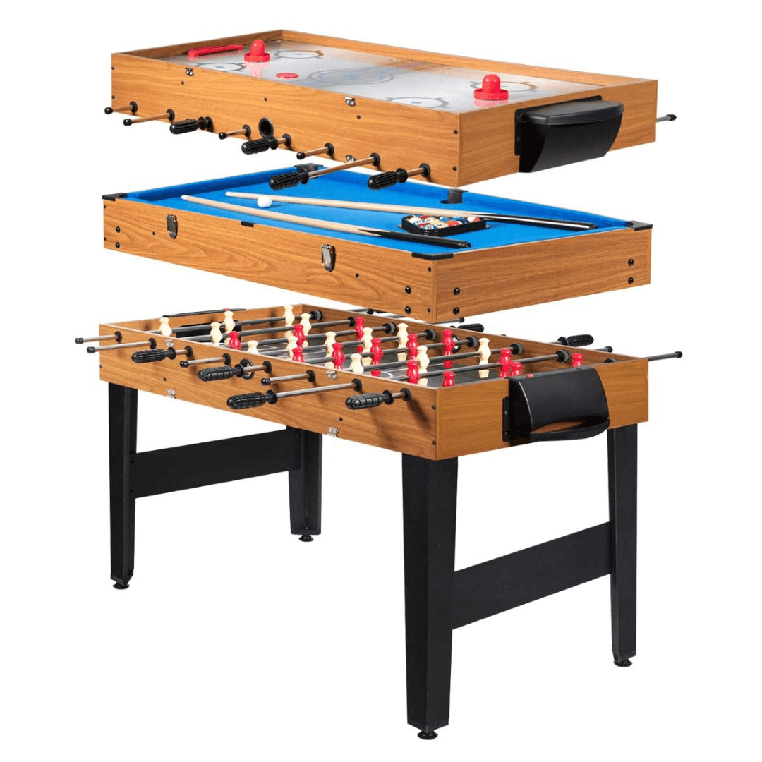 3-in-1 48" Combo Game Table w/ Soccer, Billiard, Slide Hockey, Wood Foosball Table - Giantexus