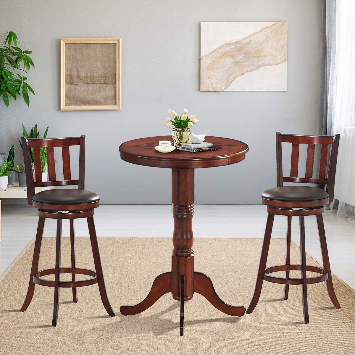 Table 42" Wooden Round Pub Pedestal Side Table - Giantexus