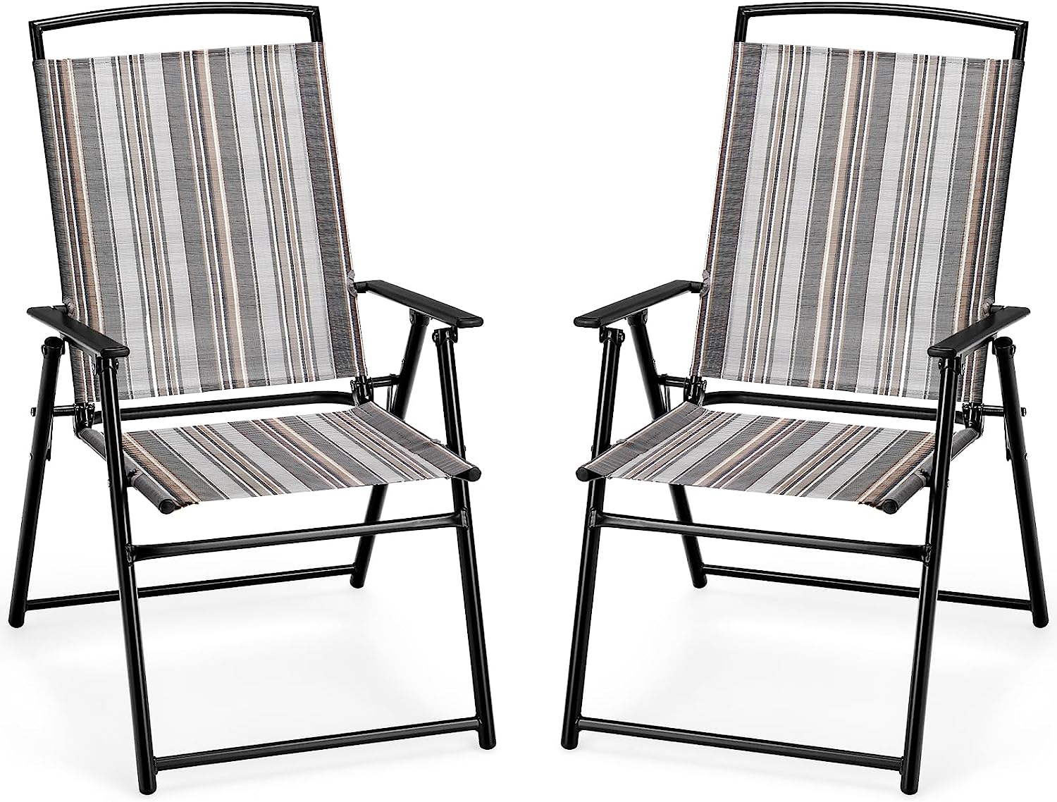 Giantex Patio Chairs Set of 2/4, Outdoor Folding Chairs with Armrests, Metal Frame