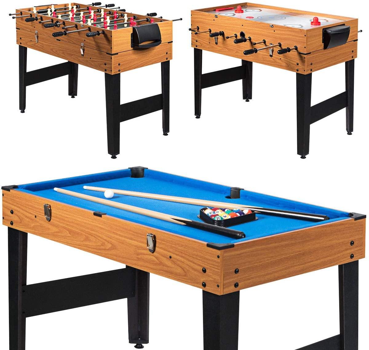 3-in-1 48" Combo Game Table w/ Soccer, Billiard, Slide Hockey, Wood Foosball Table - Giantexus