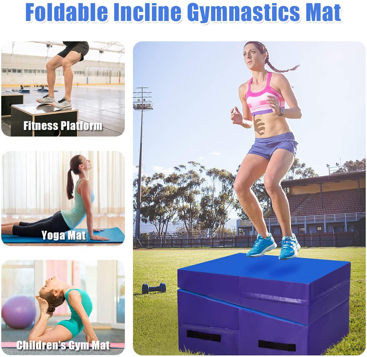 Incline Gymnastics Mat, w/Carrying Handles, Cheese Wedge Gymnastics Tumbling Mat - Giantexus