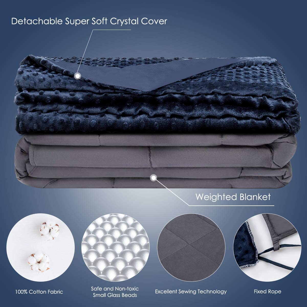 Adult Weighted Blanket & Removable Duvet Cover| 15-25 lbs, 60"x 80" | Queen Size Bed - Giantexus