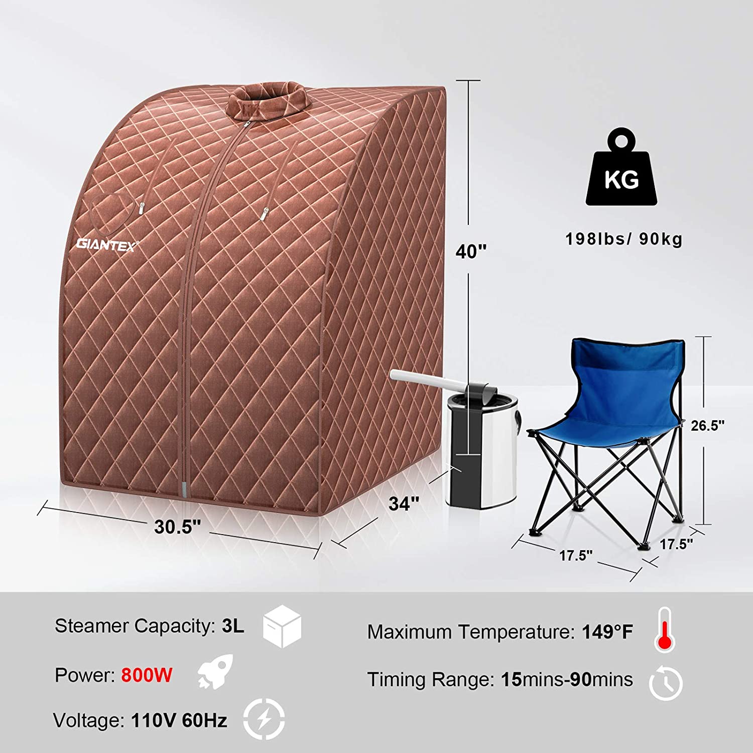 Giantex Portable Sauna 3L Personal Therapeutic Sauna Temperature & Timer Adjustable