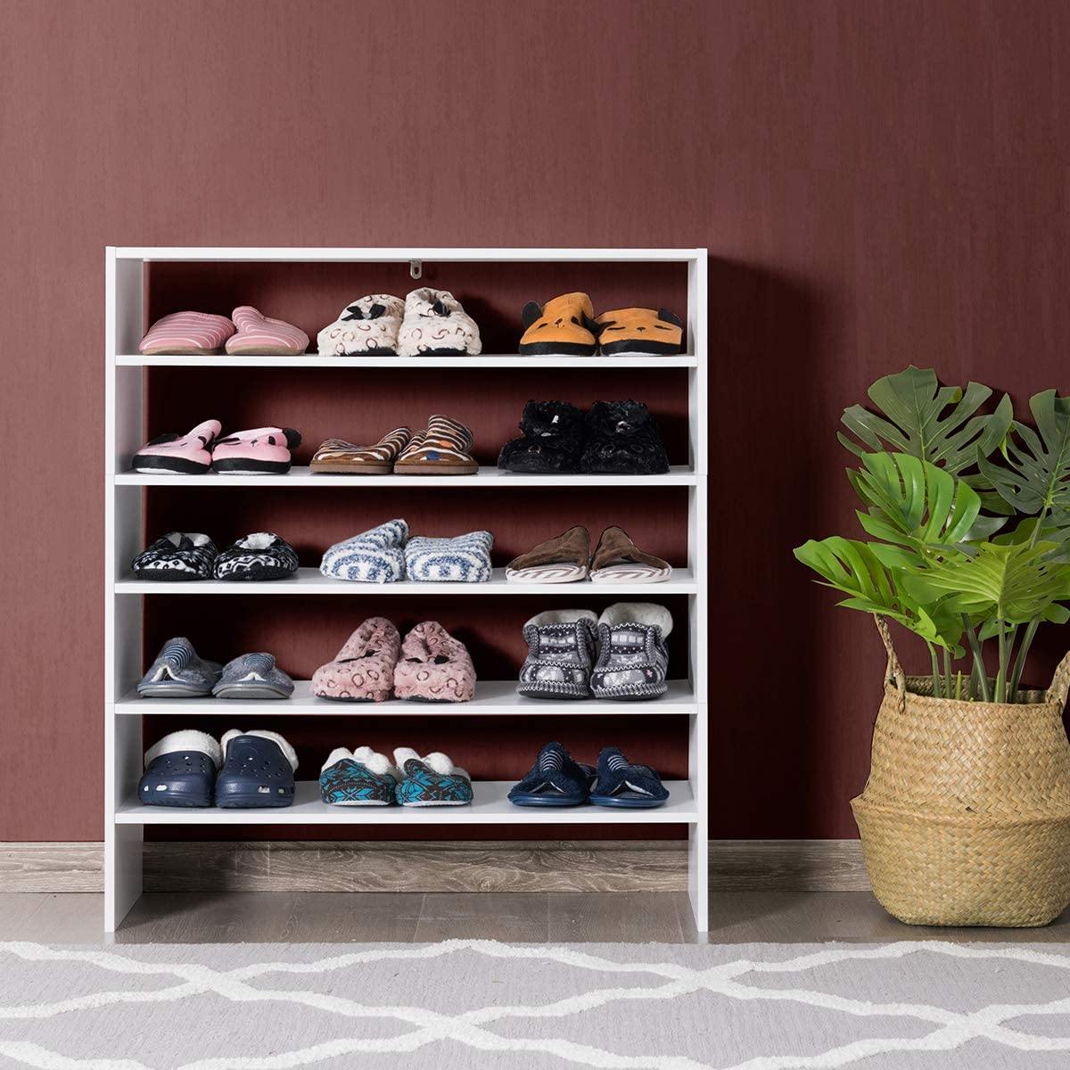 3-in-1 Shoe Rack, 5-Tier Shoe Organizer, Wood Storage Shelf for Shoes - Giantexus