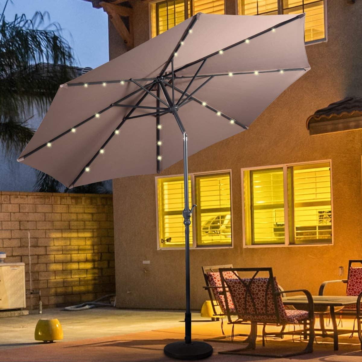 10ft Solar Patio Umbrella Outdoor with Lights Pool Indoor Outdoor Use - Giantexus