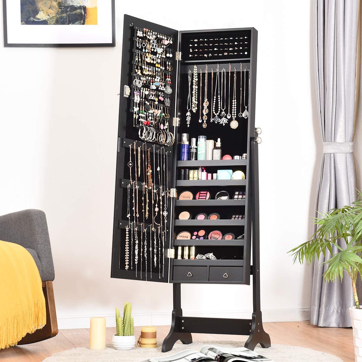 Lockable Standing Jewelry Armoire with Full Length Mirror - Giantex