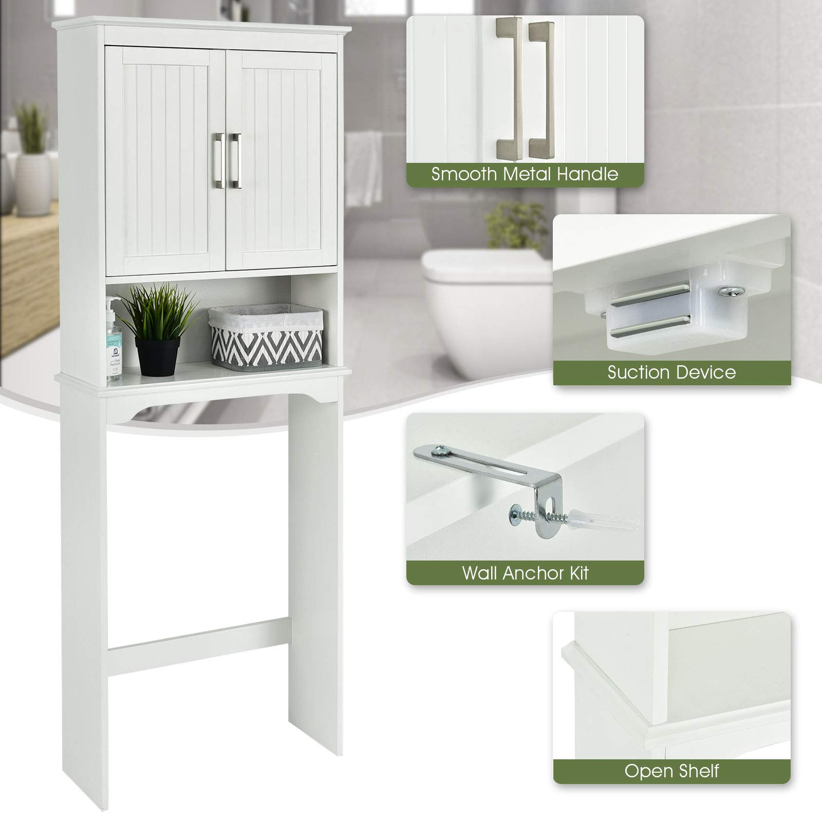 Giantex Over The Toilet Bathroom Space Saver Free Standing Toilet Rack with Adjustable Inner Shelf