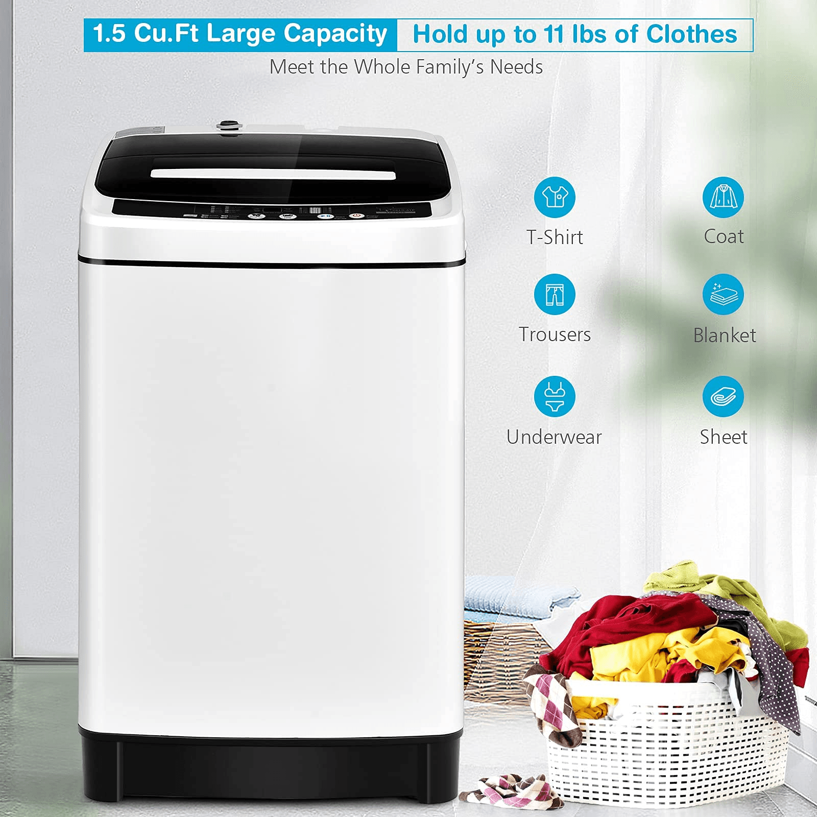2 in 1 Portable Laundry Washer 1.5Cu.Ft 11lbs Capacity Washer and Dryer Combo - Giantexus