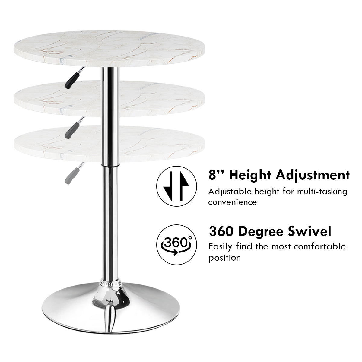 Round Pub Table Height Adjustable, 360 Swivel Cocktail Pub Table