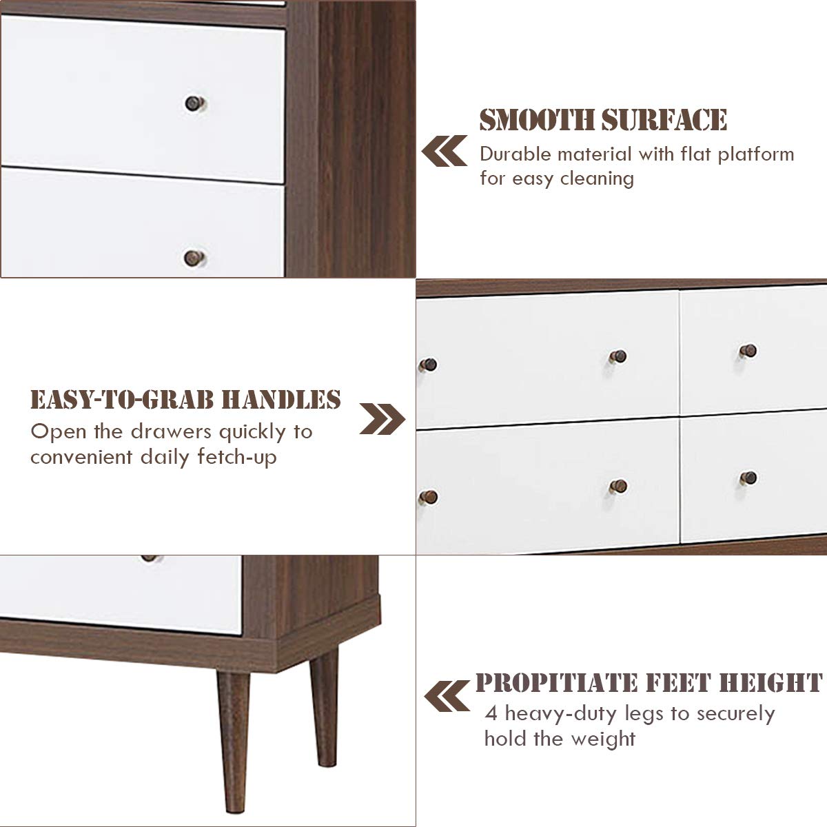 Giantex Drawer Dresser Wooden Chest W/Drawers, Sliding Rail and Stable Frame Antique-Style Free-Standing Chest