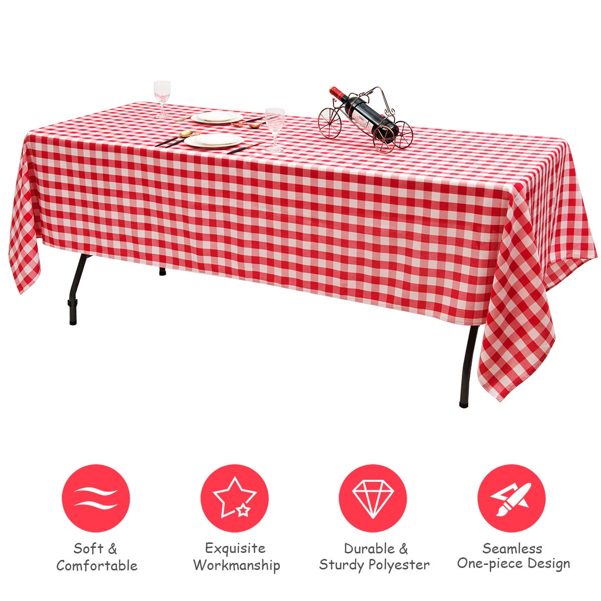 Giantex 10 Checkered Tablecloth Rectangle |60"X102", Stain Resistant, Wrinkle Resistant and Spill Proof Gingham Table Cloths