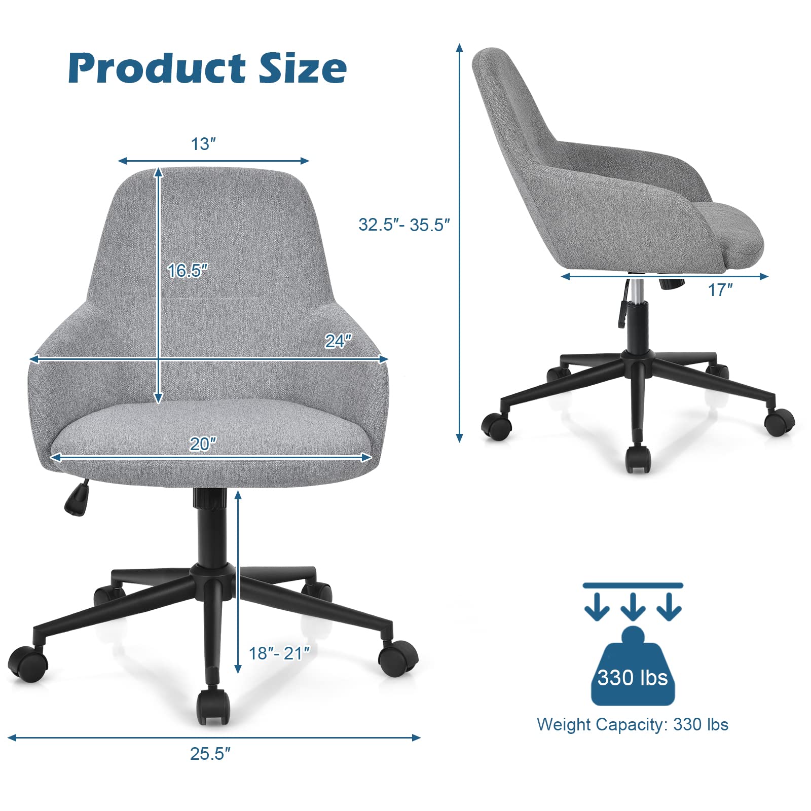 Fabric Office Chair, Upholstered Linen Leisure Chair