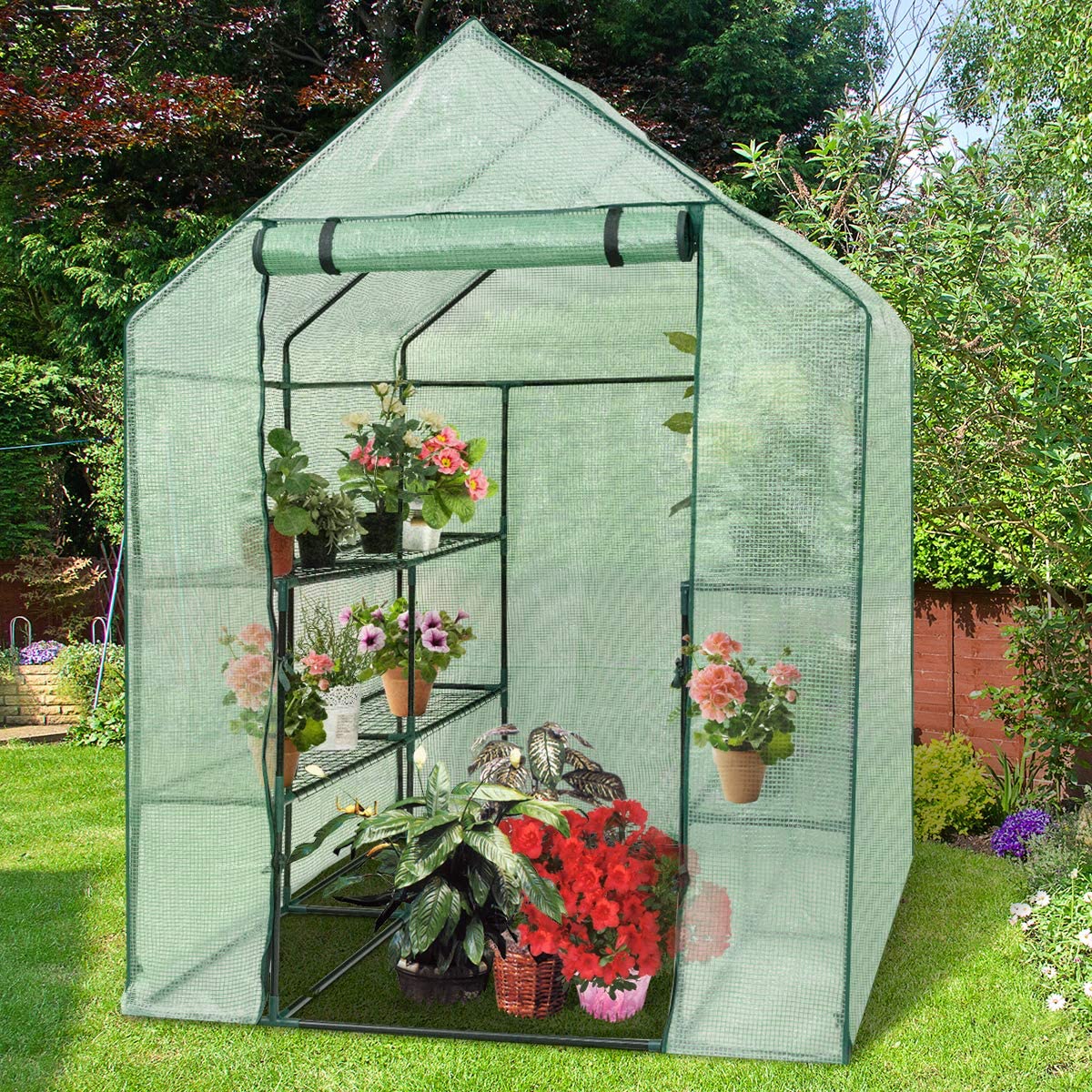Outdoor Portable Greenhouse Mini Walk in 3 Tiers 8 Shelves Stands