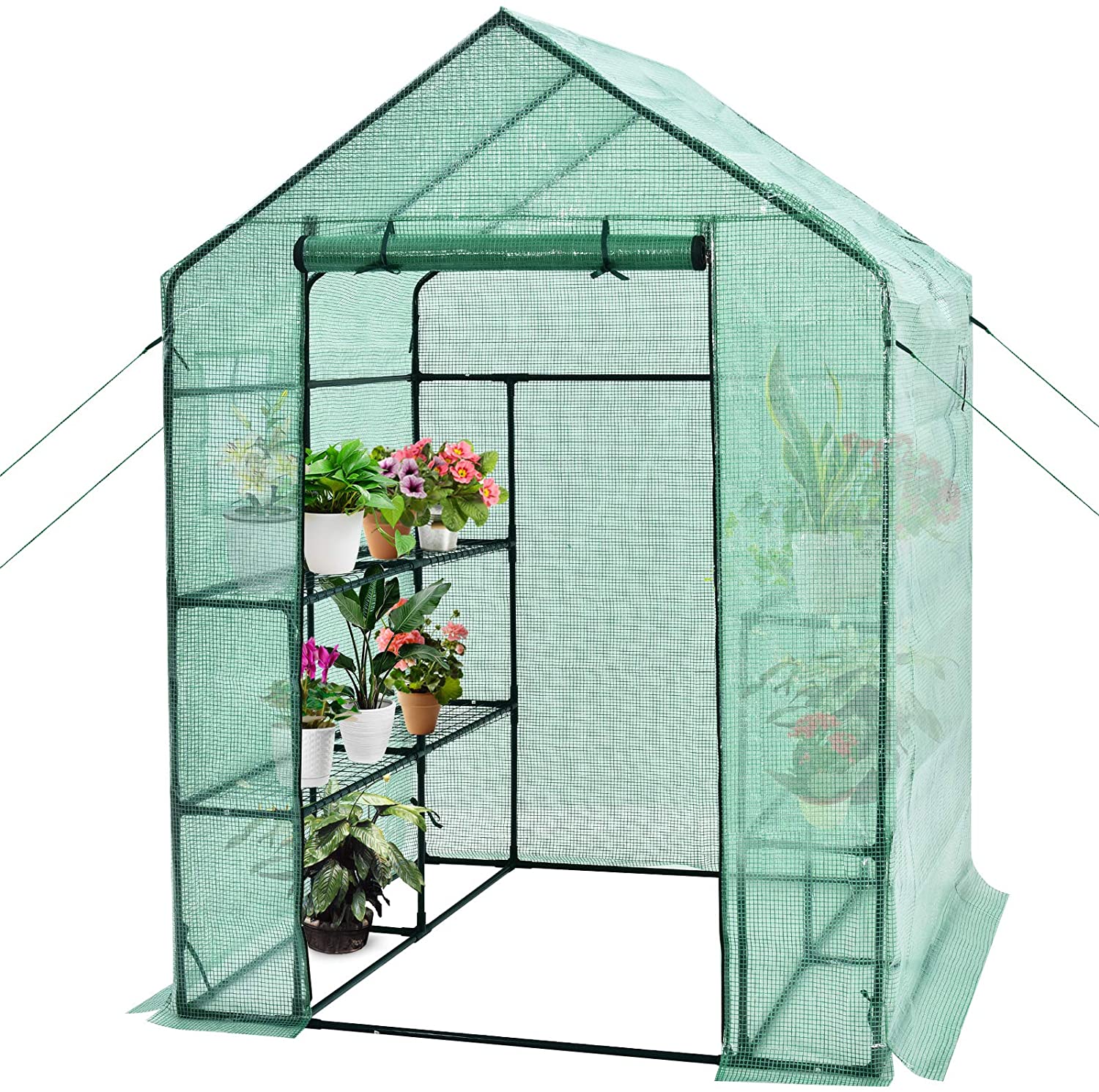 Walk-in Greenhouse, Gardening Plant Tent with Roll-Up Zippered Front Door