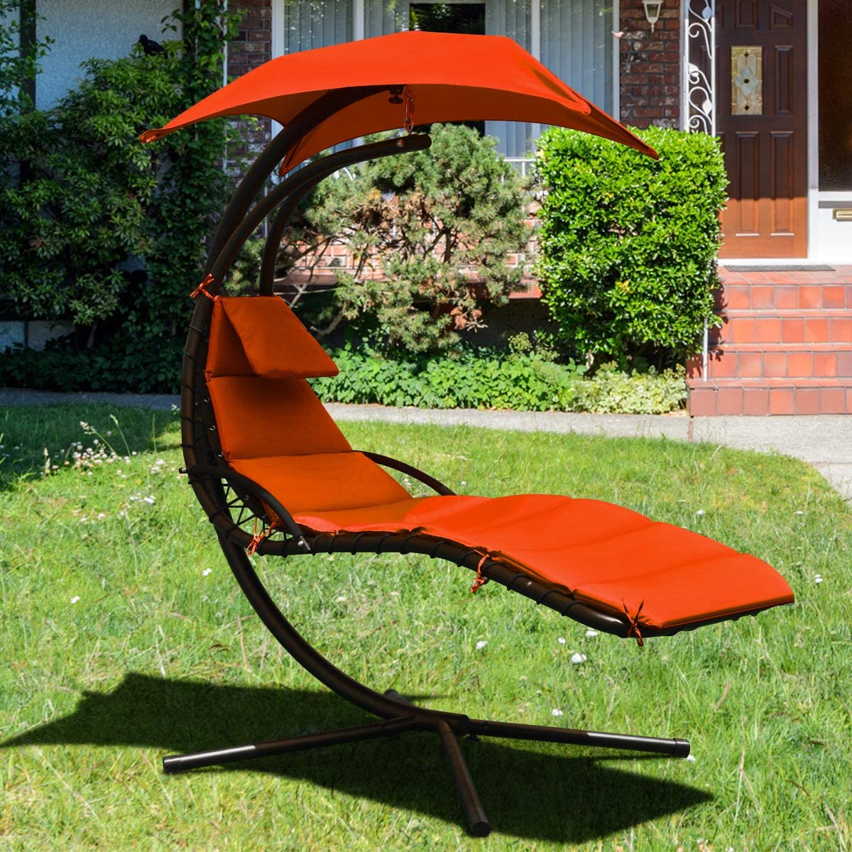 Hanging Chaise Lounger Chair, Arc Stand Porch Swing Chair - Giantex