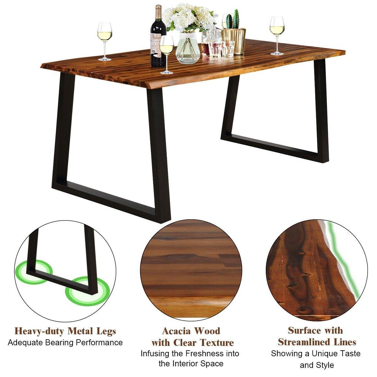 Rectangular Acacia Wood Dining Table Rustic Indoor &Outdoor Furniture - Giantexus