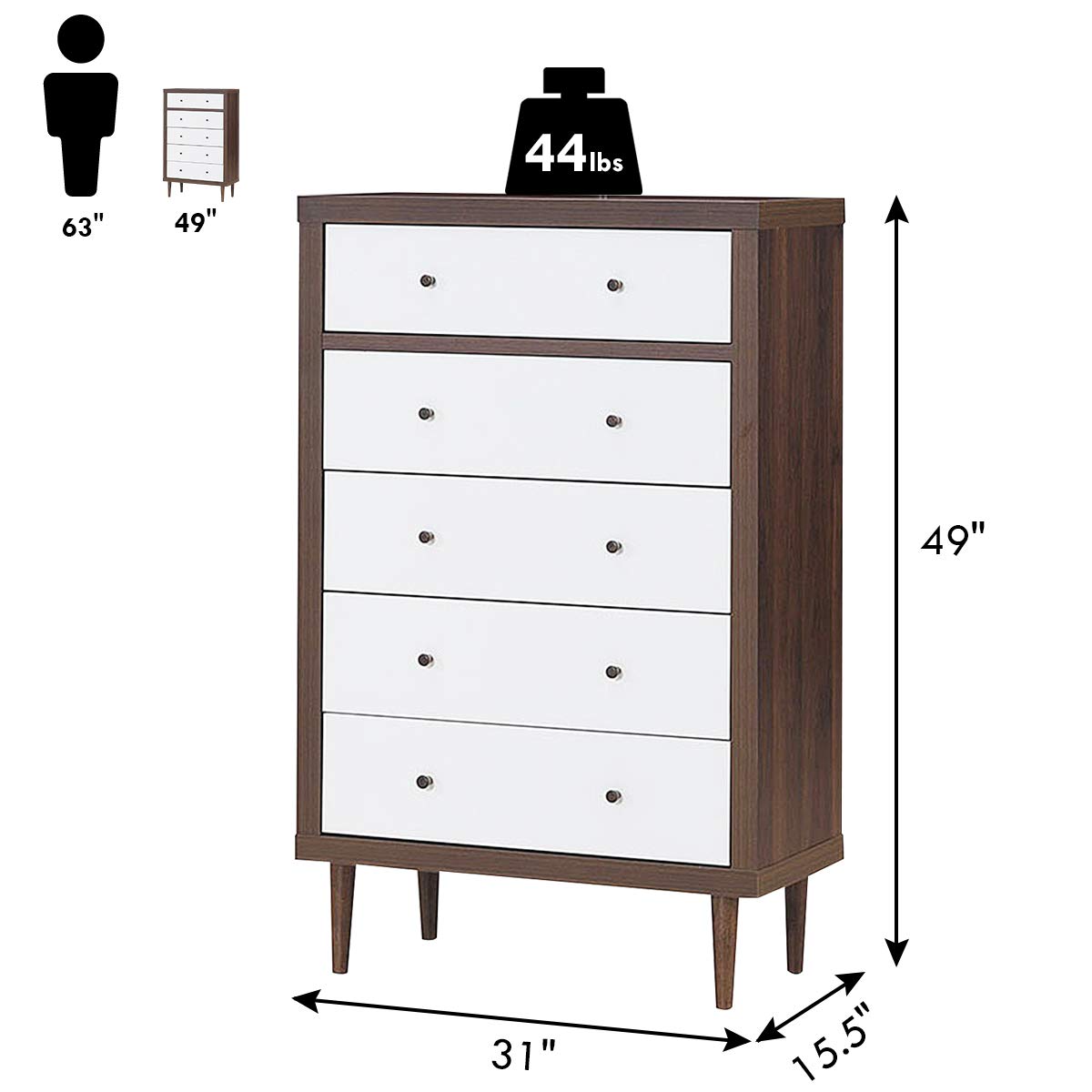 Giantex Drawer Dresser Wooden Chest W/Drawers, Sliding Rail and Stable Frame Antique-Style Free-Standing Chest for The Bedroom