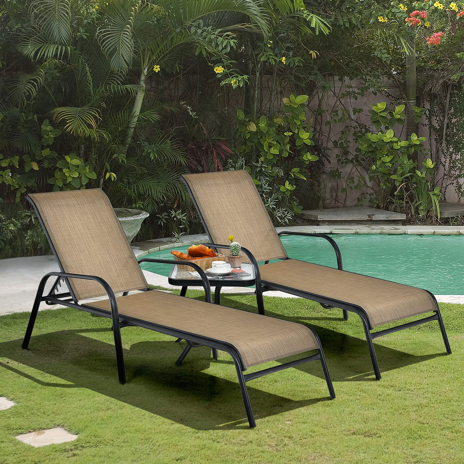 Giantex  Stackable Chaise Lounge Chair for Sunbathing, Poolside, Backyard, Garden Beach Lawn Chairs (Brown)