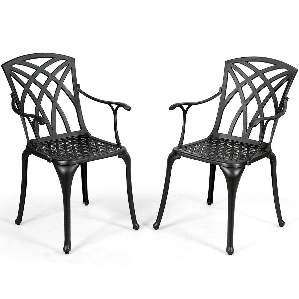 Set of 2 Outdoor Dining Chairs, Cast Aluminum Chairs with Armrest