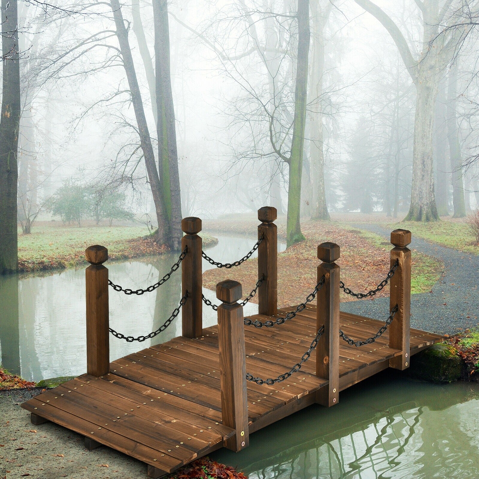Giantex 5 ft Wooden Garden Bridge