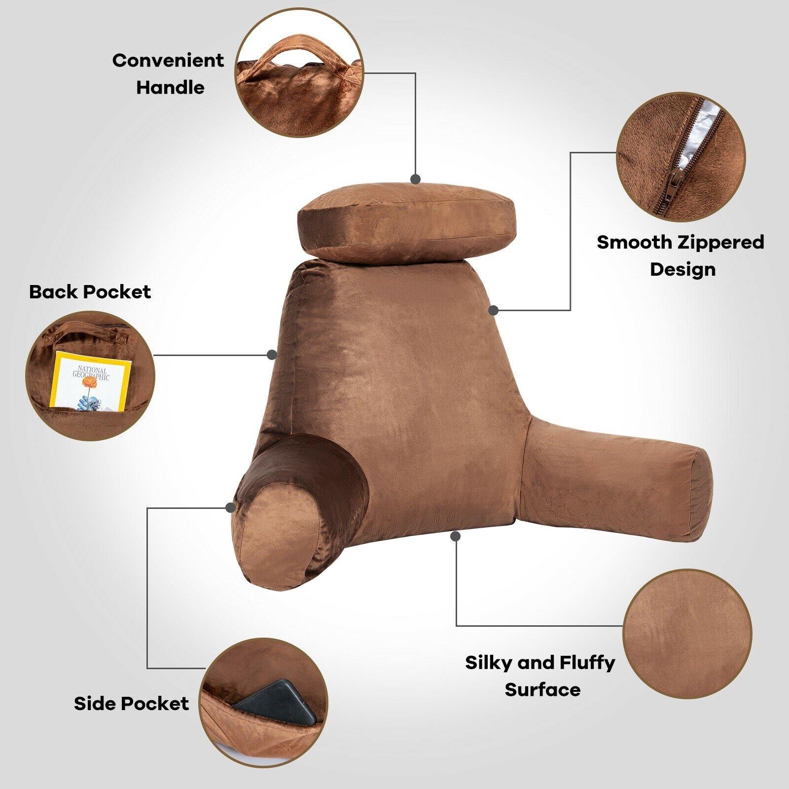 Bed Rest Reading Pillow Gaming, Relaxing (Brown) - Giantexus