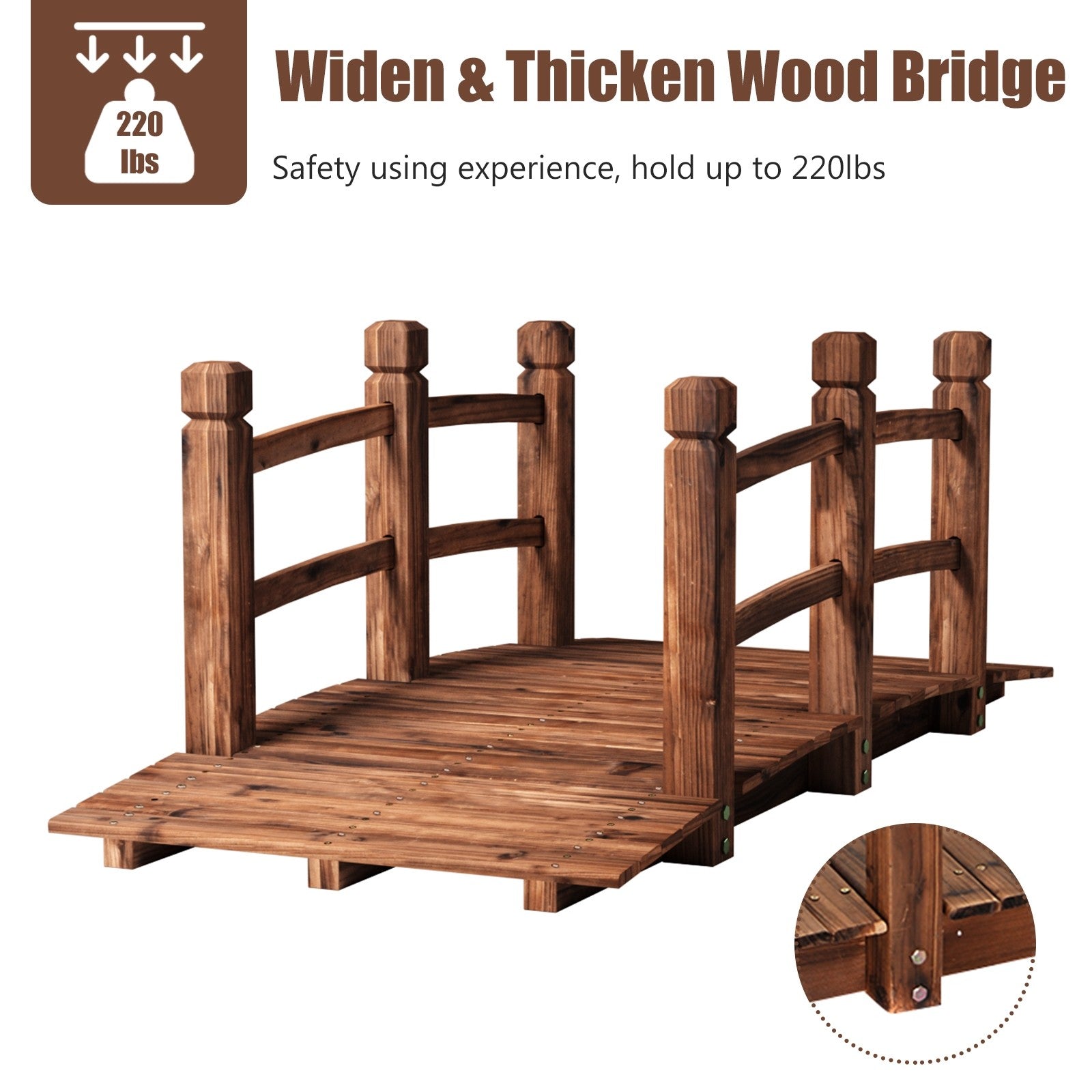 Giantex 5 Ft Wooden Garden Bridge, Stained Wood/Natural Wood  Garden Bridge