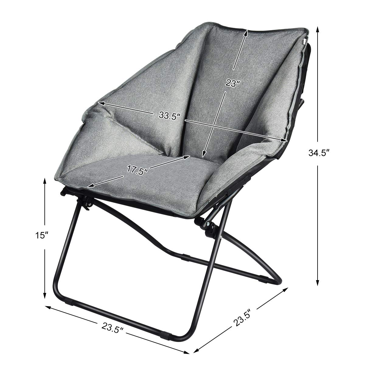 Giantex Folding Saucer Chair, Padded Moon Round Chair with Sturdy Iron Frame