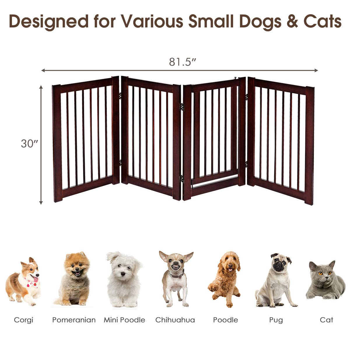 Giantex 30inch Freestanding Wood Dog Gate with Walk Through Door and 2PCS Support Feet