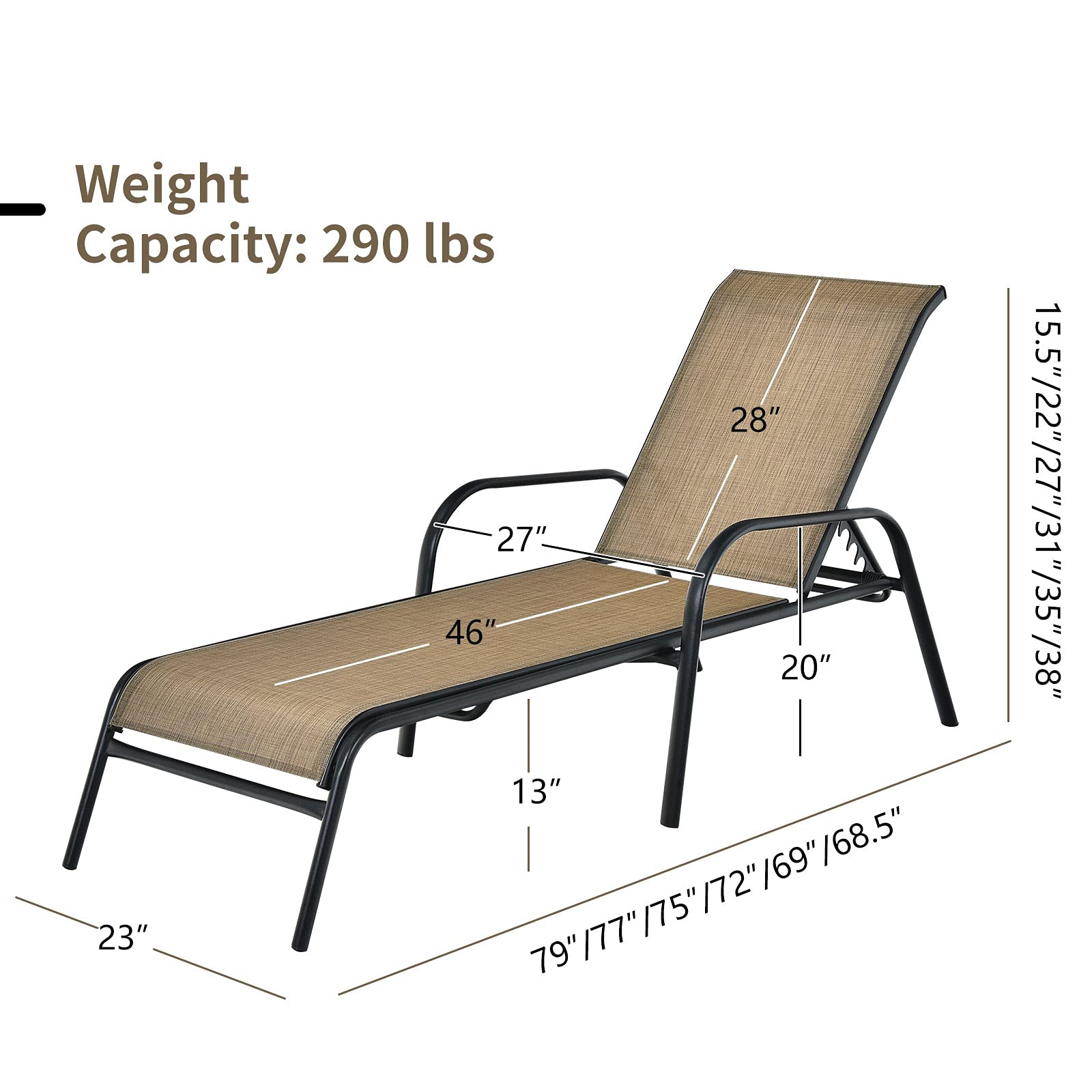 Giantex  Stackable Chaise Lounge Chair for Sunbathing, Poolside, Backyard, Garden Beach Lawn Chairs (Brown)