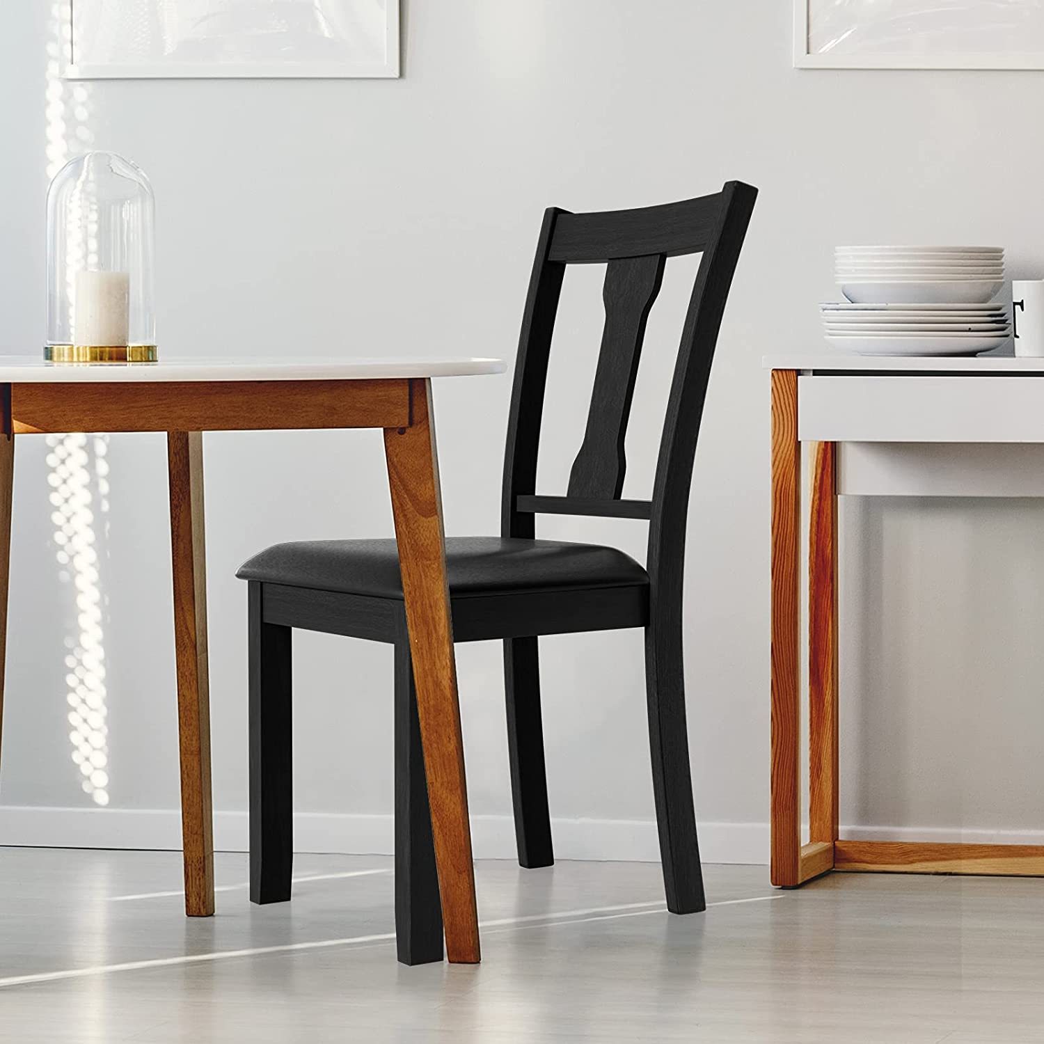 Giantex PVC Leather Modern Wood Dining Side Chair