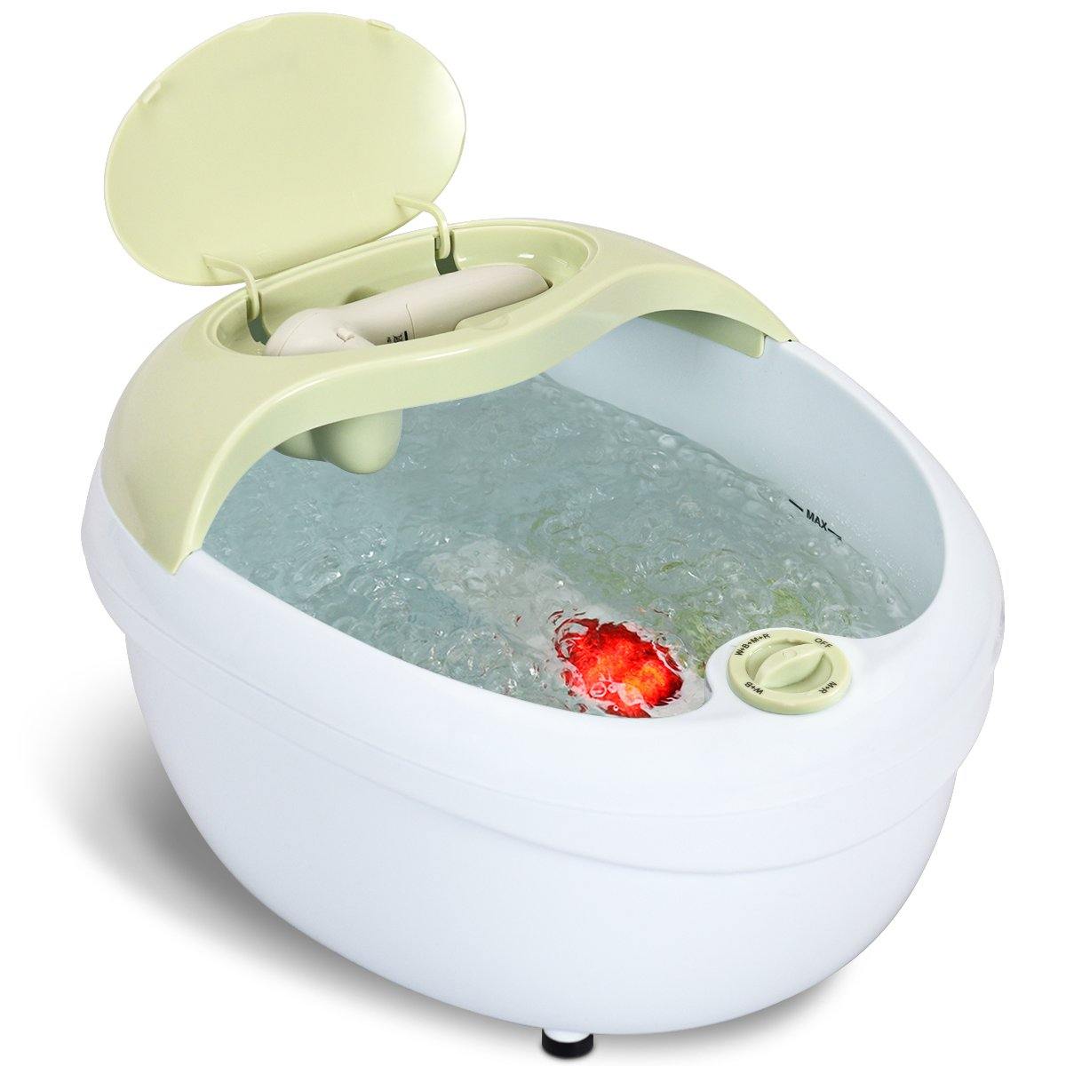 Giantex Foot Bath Massager Spa, Warm Heat Bubbles Electric Handheld Pedicure Feet Scrubber Removable Cover Vibration Massage (Green) - Giantexus