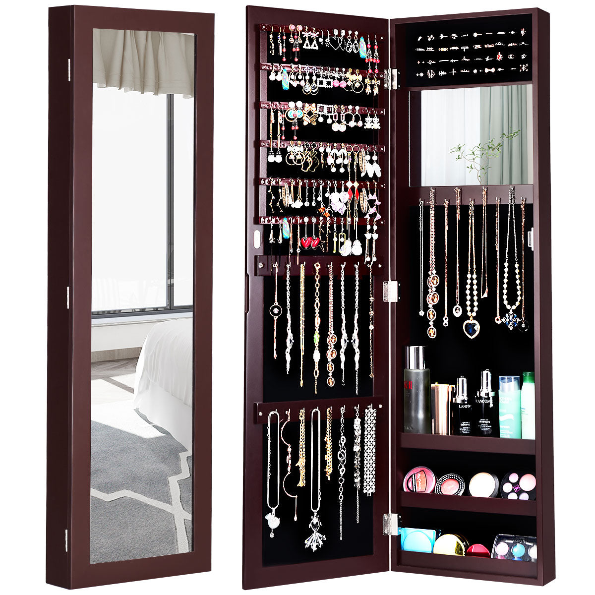 Jewelry Armoire Cabinet Wall Door Mounted with Full Length Mirror –  Giantexus