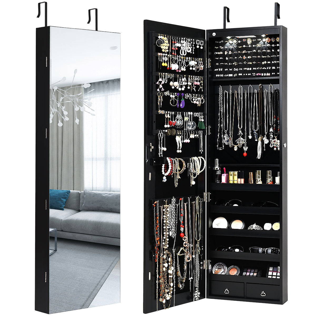 Giantex Wall Door Jewelry Armoire Cabinet with Full-Length Mirror –  Giantexus
